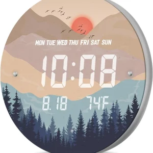 Smart LED Wall Clock - Sunset Art, Voice Activated, Rechargeable, Large Display